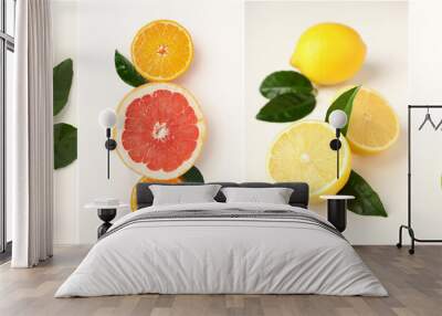 Photo collage of different citrus fruits, concept of fresh fruits Wall mural