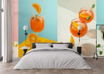 Photo collage of Summer cocktail concept with Aperol Spritz Wall mural