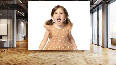 PNG, little girl screams, isolated on white background Wall mural