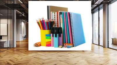 PNG,different school supplies, isolated on white background Wall mural