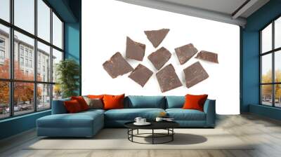 Tasty chocolate pieces isolated on white background Wall mural