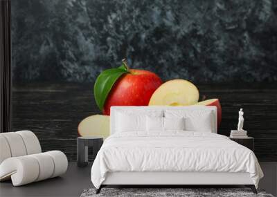 Tasty ripe red apples on wooden table Wall mural