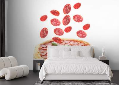 tasty salami pizza isolated on white background Wall mural