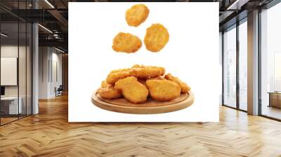 Wooden board with chicken nuggets isolated on white background Wall mural