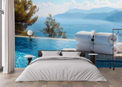 Poolside Towels with Ocean View 2 Wall mural