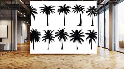 Black palm tree set vector illustration on white background silhouette art black white stock illustration Wall mural