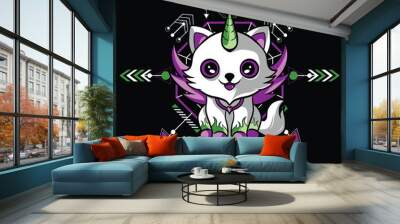 Sacred Geometry Cute Cat with Wings 3 Wall mural