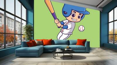 boy playing baseball cartoon vector icon illustration Wall mural