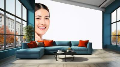 Beauty shot of beautiful bright skin Asian woman on white banner background Wall mural