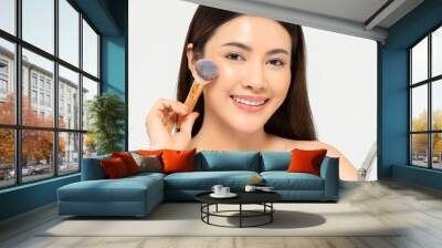 Beauty shot portrait of beautiful young Asian woman in white studio banner background for skin care concept Wall mural