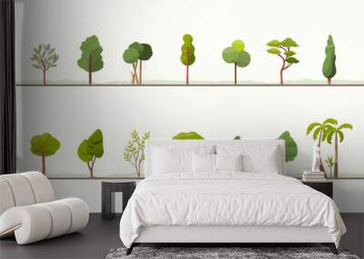 Collection of green tree vector icons Wall mural