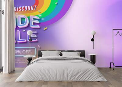 Pride month sale banner background with colorful LGBT rainbow design and copy space , vector illustration Wall mural