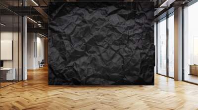 Ragged crumpled dark black paper texture background Wall mural