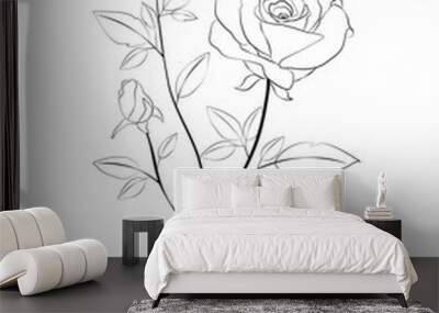 Stunning rose line art drawing on white background Wall mural