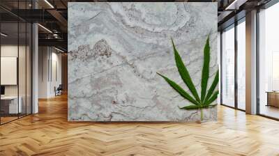 Marijuana leaves laid on marble slabs. Wall mural