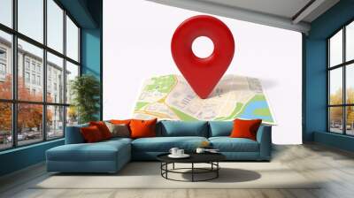 pin location icon on the paper map, 3d render Wall mural