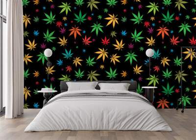 Seamless marijuana cannabis pattern vector image    illustration Wall mural