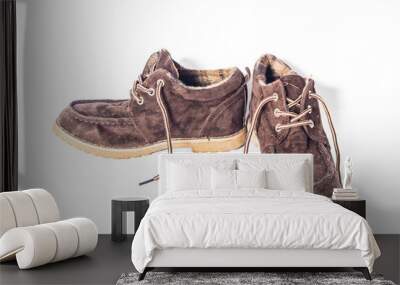 Old leather boots On a white background Wall mural