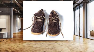 Old leather boots On a white background Wall mural