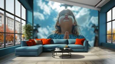 Children hands worship hope with Cross Wall mural