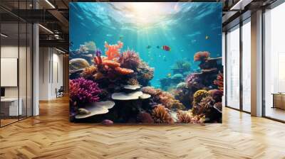 Colorful of beautiful underwater world blue reef on sunny Wall mural