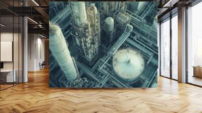 Gas refinery with large tanks and intricate piping systems, ensuring efficient fuel processing Wall mural