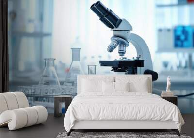 Microscope with lab glassware, science laboratory research and development Wall mural