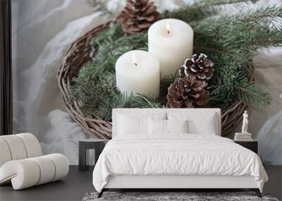 Minimalist Christmas decorations with simple, elegant touches and natural elements Wall mural