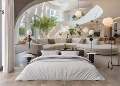 The interior of the white living room is decorated in a modern home style with contemporary furniture Wall mural