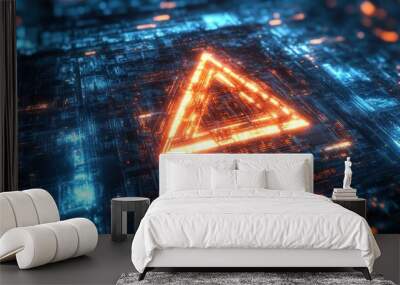 Triangular lock symbol on a digital background Wall mural