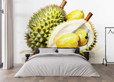 durian, king of tropical fruit clipart on white background. Wall mural