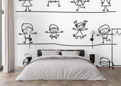 hand drawing cartoon happy kids Wall mural