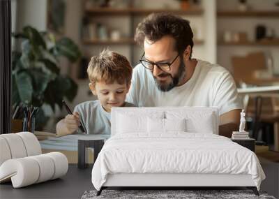 Private tutor teaching a young student at home Wall mural