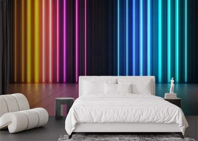 Rainbow-colored lights in vertical stripes pulsating Wall mural