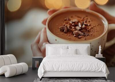 A person enjoying a rich and creamy cup of hot chocolate Wall mural