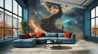 Fantasy Sky: Cosmic Landscape with Sun and Clouds Wall mural