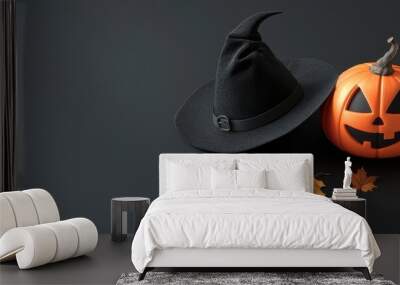 Halloween costume accessories on dark background Wall mural