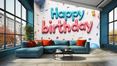 Text Happy birthday decoration with balloon Wall mural