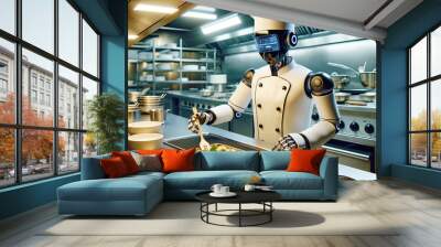 Humanoid robot working as a chef in a high-end restaurant kitchen Wall mural