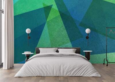 blue and green background with triangle layers in abstract geometric pattern Wall mural