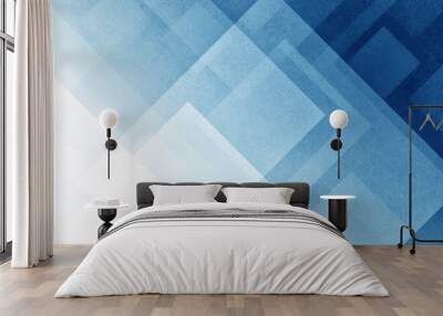 Blue and white abstract background pattern with texture and diamond shape designs, geometric blocks and squares layered in modern contemporary art design element with gradient painted angles Wall mural