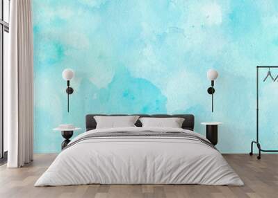 Blue background on watercolor paper texture in abstract pastel blue and white cloudy sky or water color wash and splash design Wall mural