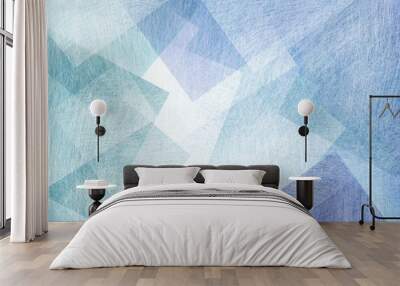 blue green and white squares diamonds and overlapping transparent transparent shapes on light pastel background, polygon geometric design in modern art style backdrop Wall mural