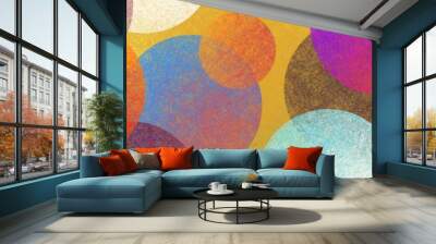 Colorful circles or balls in modern abstract background, creative graphic art pattern, blue purple white black yellow orange and red colors with grunge texture and geometric pattern Wall mural