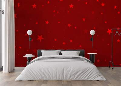 Elegant red Christmas star background design, stars in random pattern on red paper in dark burgundy red color Wall mural