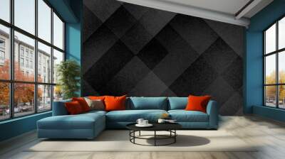 modern abstract black and white background design with layers of textured transparent material in triangle diamond and squares shapes in geometric pattern, industrial or dynamic business background Wall mural