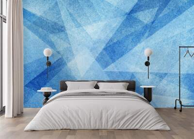 modern abstract blue background design with layers of textured white transparent material in triangle shapes in random geometric pattern Wall mural