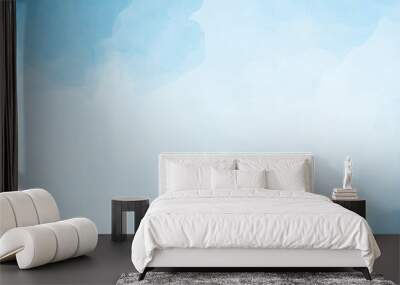 Pastel blue and white watercolor background design with soft texture and abstract cloudy border illustration Wall mural