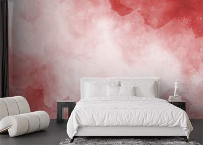 Red and white watercolor background texture, abstract painted red border grunge with white center, Christmas background design Wall mural