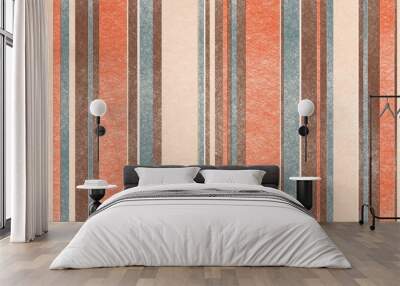 retro color palette background design with abstract thin and thick striped vertical lines with rough texture in brown orange beige and blue vintage color tones Wall mural